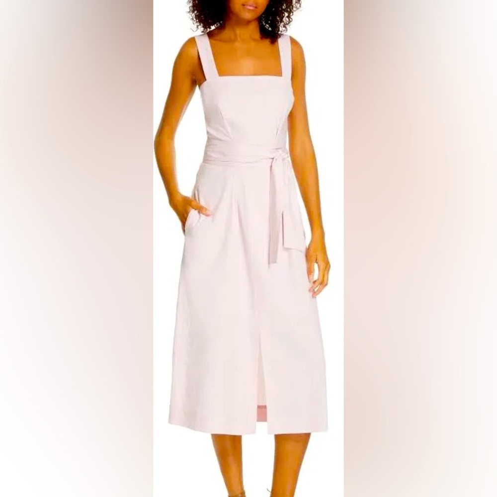 Vince Linen Blend Belted Wide Strap Slit Midi Dress Light Pink US 2 *NWT*